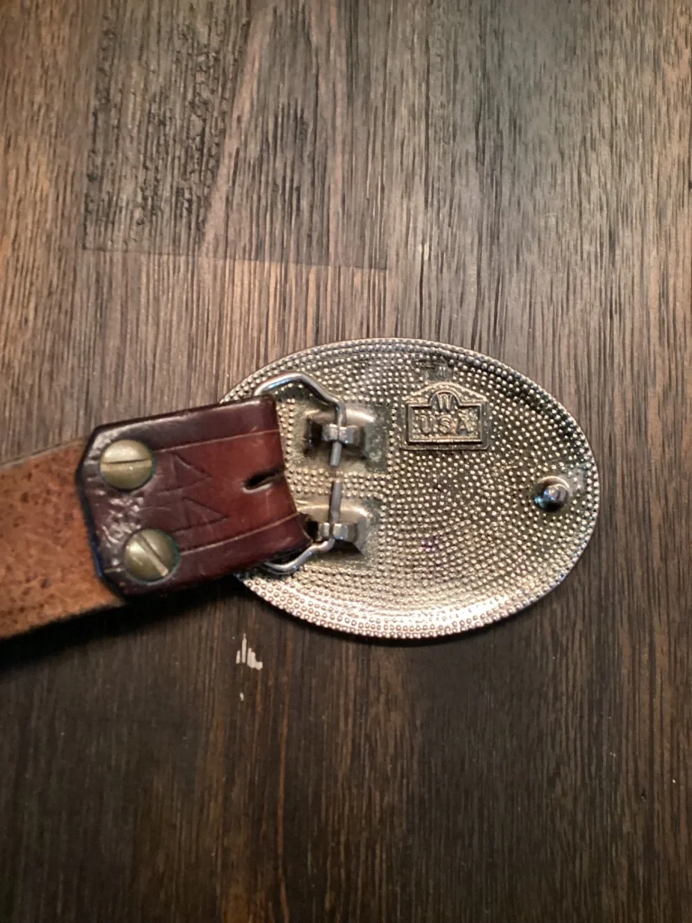 Vintage Wells W USA Tri-Tone Floral Filigree Western Belt Buckle & Leather Strap